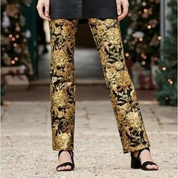 NWT Surroundings Moonstruck Black Metallic Gold Floral Pants size 6 full length - Picture 10 of 10